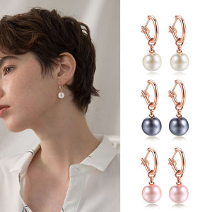 Simulated Pearl Drop Hoop Earrings