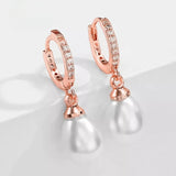 Simulated Pearl and Pavé Drop Hoop Earrings