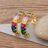 GARLAND - "Judy" Rainbow Baguette Cut Half Hoop Earrings