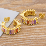 GARLAND - "Judy" Small Rainbow Baguette Cut Half Hoop Earrings