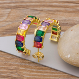 GARLAND - "Judy" Rainbow Baguette Cut Half Hoop Earrings