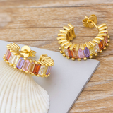 GARLAND - "Judy" Small Rainbow Baguette Cut Half Hoop Earrings