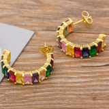 GARLAND - "Judy" Rainbow Baguette Cut Half Hoop Earrings