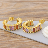 GARLAND - "Judy" Small Rainbow Baguette Cut Half Hoop Earrings