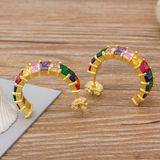 GARLAND - "Judy" Rainbow Baguette Cut Half Hoop Earrings