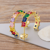 GARLAND - "Jude" Rainbow Princess Cut Half Hoop Earrings