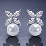 HEPBURN - "Emma" Marquise Cut Floral Inspired Pearl Earrings and Pendant Set