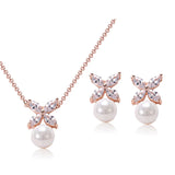 HEPBURN - "Emma" Marquise Cut Floral Inspired Pearl Earrings and Pendant Set