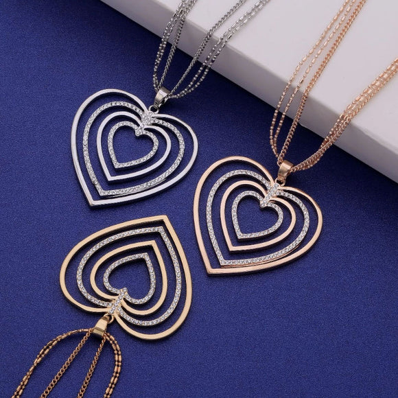 Heart Multi Strand Long Necklace & Pendant