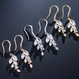 LEIGH - Marquise Cut Delicate Leaf Inspired Drop Pierced Earrings