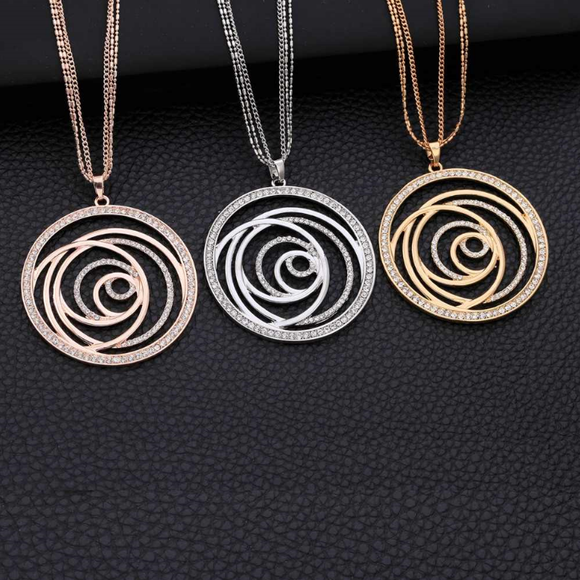 Circle Multi Strand Long Necklace & Pendant