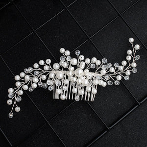 Simulated Pearl and Crystal Spray Hair Comb