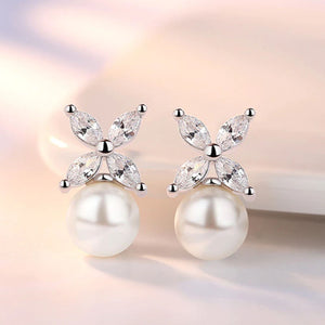 HEPBURN - "Emma" Marquise Cut Floral Inspired Pearl Earrings