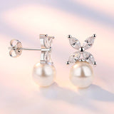 HEPBURN - "Emma" Marquise Cut Floral Inspired Pearl Earrings