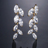 LEIGH - Marquise Cut Dazzling Leaf Inspired Drop Pierced Earrings