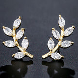 LEIGH - Marquise Cut Leaf Inspired Stud Pierced Earrings