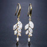 LEIGH - Marquise Cut Delicate Leaf Inspired Drop Pierced Earrings