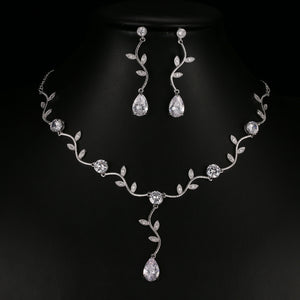 OLIVIA - Leaf Inspired Necklace and Drop Earrings Set