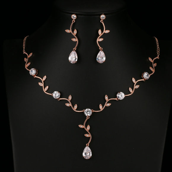 OLIVIA - Leaf Inspired Necklace and Drop Earrings Set