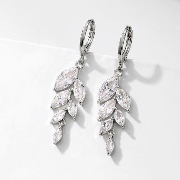 LEIGH - Marquise Cut Leaf Inspired Hoop Pierced Earrings
