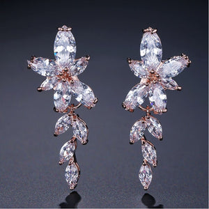 LEIGH - "Vivien" Marquise Cut Leaf Inspired Drop Pierced Earrings