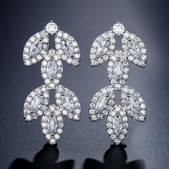LOREN – “Sophia” Marquise Cut Leaf Inspired Drop Pierced Earrings