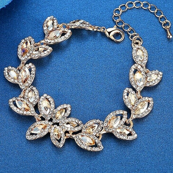 Statement Cubic Zirconia Marquise Cut Leaf Bracelet