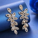 Statement Cubic Zirconia Marquise Cut Leaf Drop Pierced Earrings