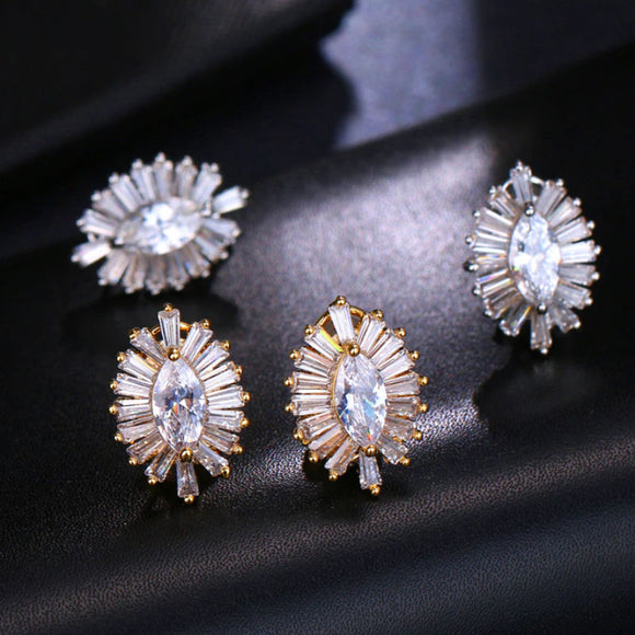 Marquise and Baguette Oval Pierced Earrings