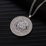 Pavé Circle Multi Strand Long Necklace & Pendant