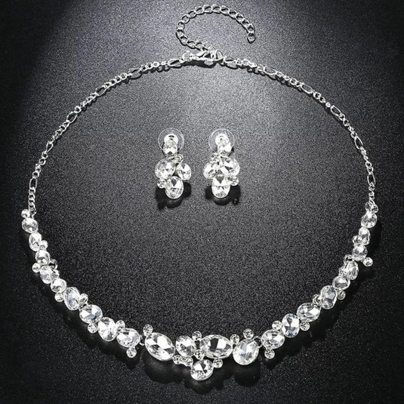 Crystal Oval and Round Cut Necklace and Earrings Set