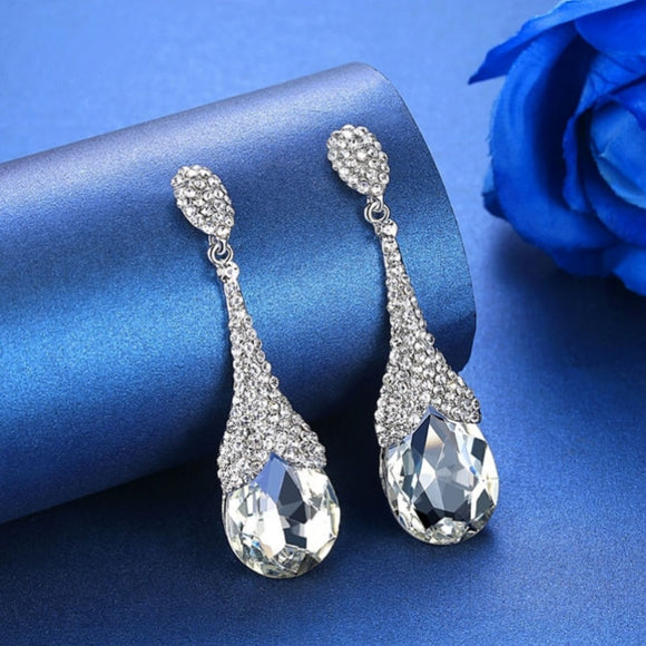Statement Pear Shaped Cubic Zirconia Drop Pierced Earrings