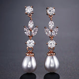 LOMBARD - Marquise Cut Leaf Inspired Simulated Pearl Drop Earrings