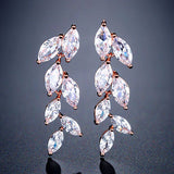LEIGH - Marquise Cut Dazzling Leaf Inspired Drop Pierced Earrings