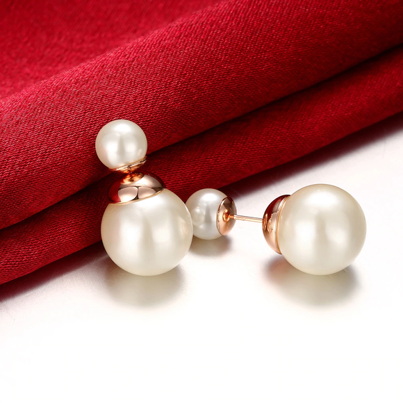 Double Sided Simulated Pearl Pierced Earrings