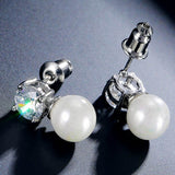 Simulated Pearl and Cubic Zirconia Pierced Earrings