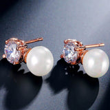 Simulated Pearl and Cubic Zirconia Pierced Earrings