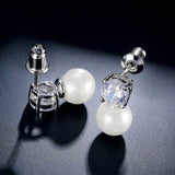 Simulated Pearl and Cubic Zirconia Pierced Earrings