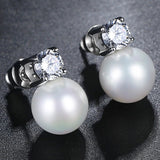 Simulated Pearl and Cubic Zirconia Pierced Earrings