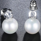 Simulated Pearl and Cubic Zirconia Pierced Earrings