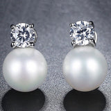 Simulated Pearl and Cubic Zirconia Pierced Earrings