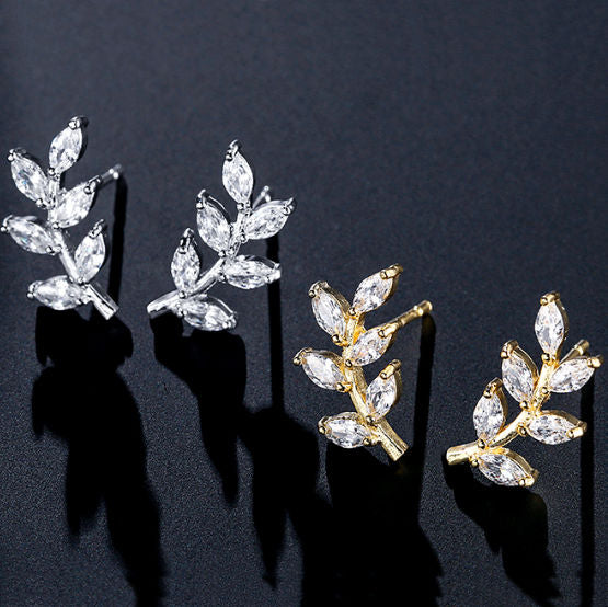LEIGH - Marquise Cut Leaf Inspired Stud Pierced Earrings