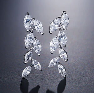 LEIGH - Marquise Cut Dazzling Leaf Inspired Drop Pierced Earrings