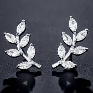 LEIGH - Marquise Cut Leaf Inspired Stud Pierced Earrings