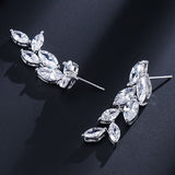 LEIGH - Marquise Cut Dazzling Leaf Inspired Drop Pierced Earrings
