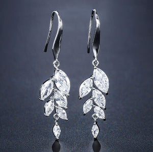 LEIGH - Marquise Cut Delicate Leaf Inspired Drop Pierced Earrings