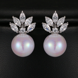 HEPBURN - Marquise Cut Cubic Zirconia & Simulated Pearl Pierced Earrings